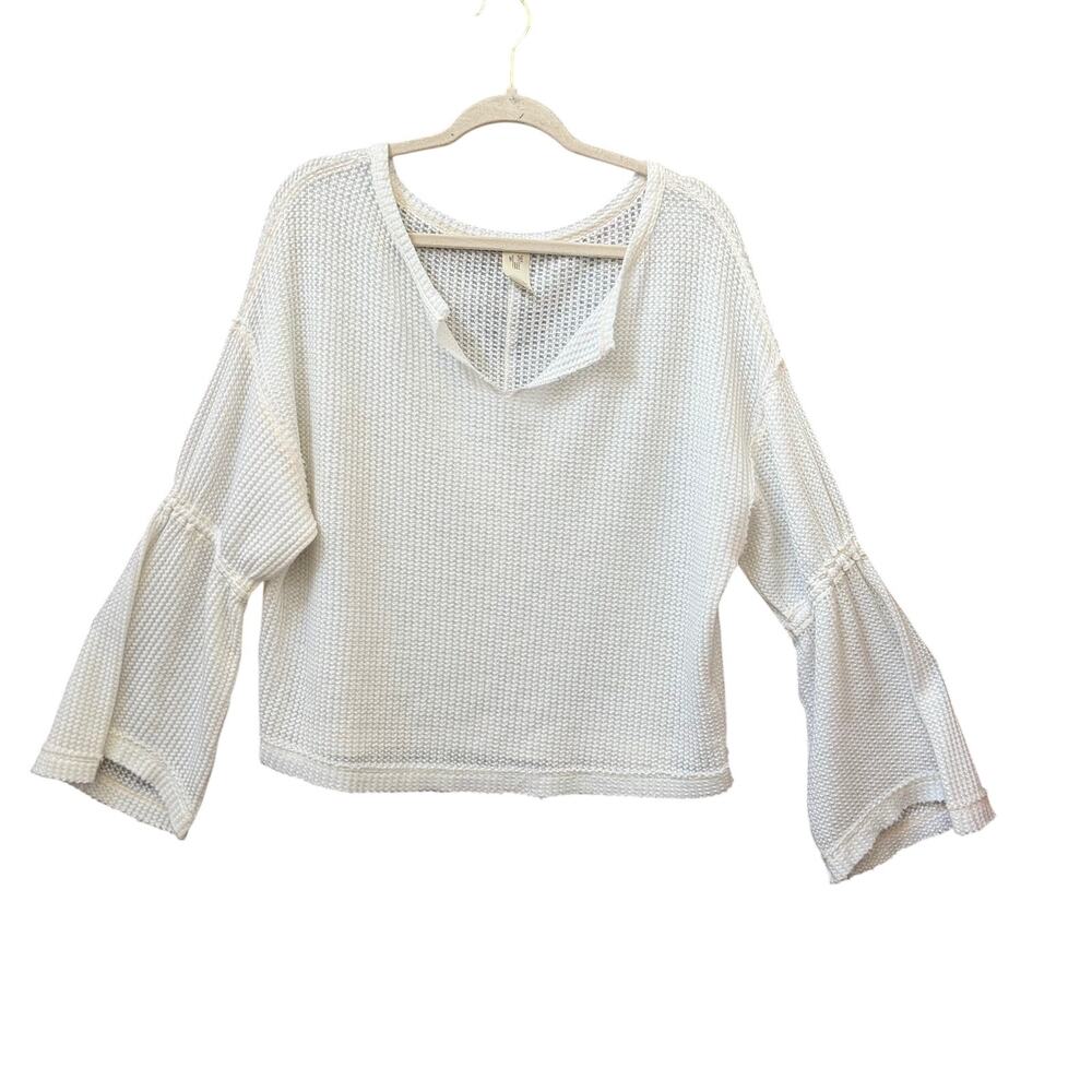 We The Free Waffle Knit Bell Sleeve Top Size Small Casual Boho Minimalist